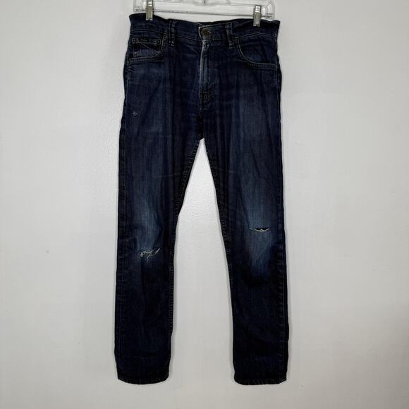 Polo Ralph Lauren Jeans Mens 28x30 Blue Distressed Denim Ripped Knee Slim Fit - Picture 1 of 7